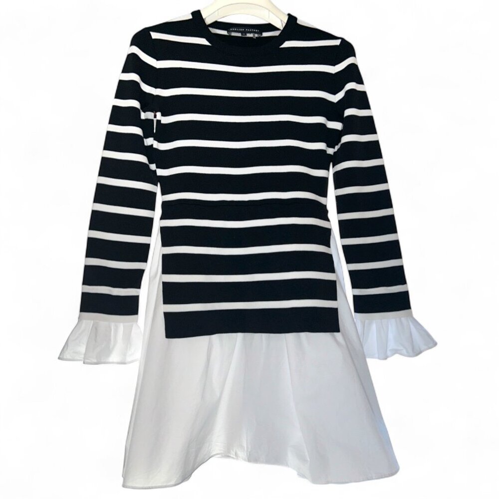 English Factory Poplin Combo Knit Dress Size XS / Black and White Stripes